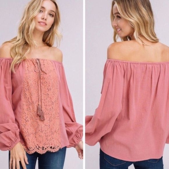 Lace Inset Off Shoulder Top - Picture 2 of 3